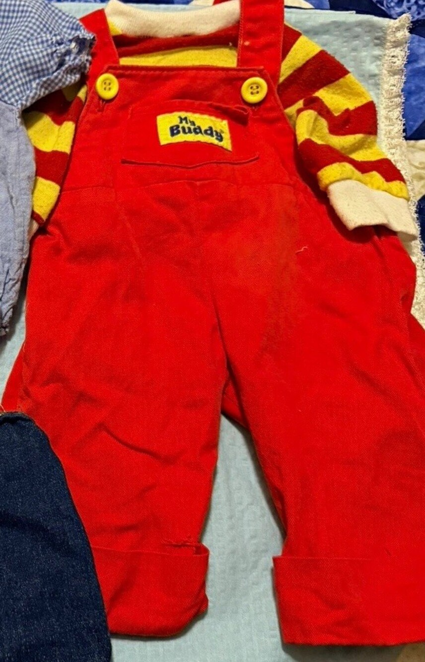 Vintage 1985 Hasbro My Buddy Doll Clothes Red Corduroy Overalls Stripe Shirt Set
